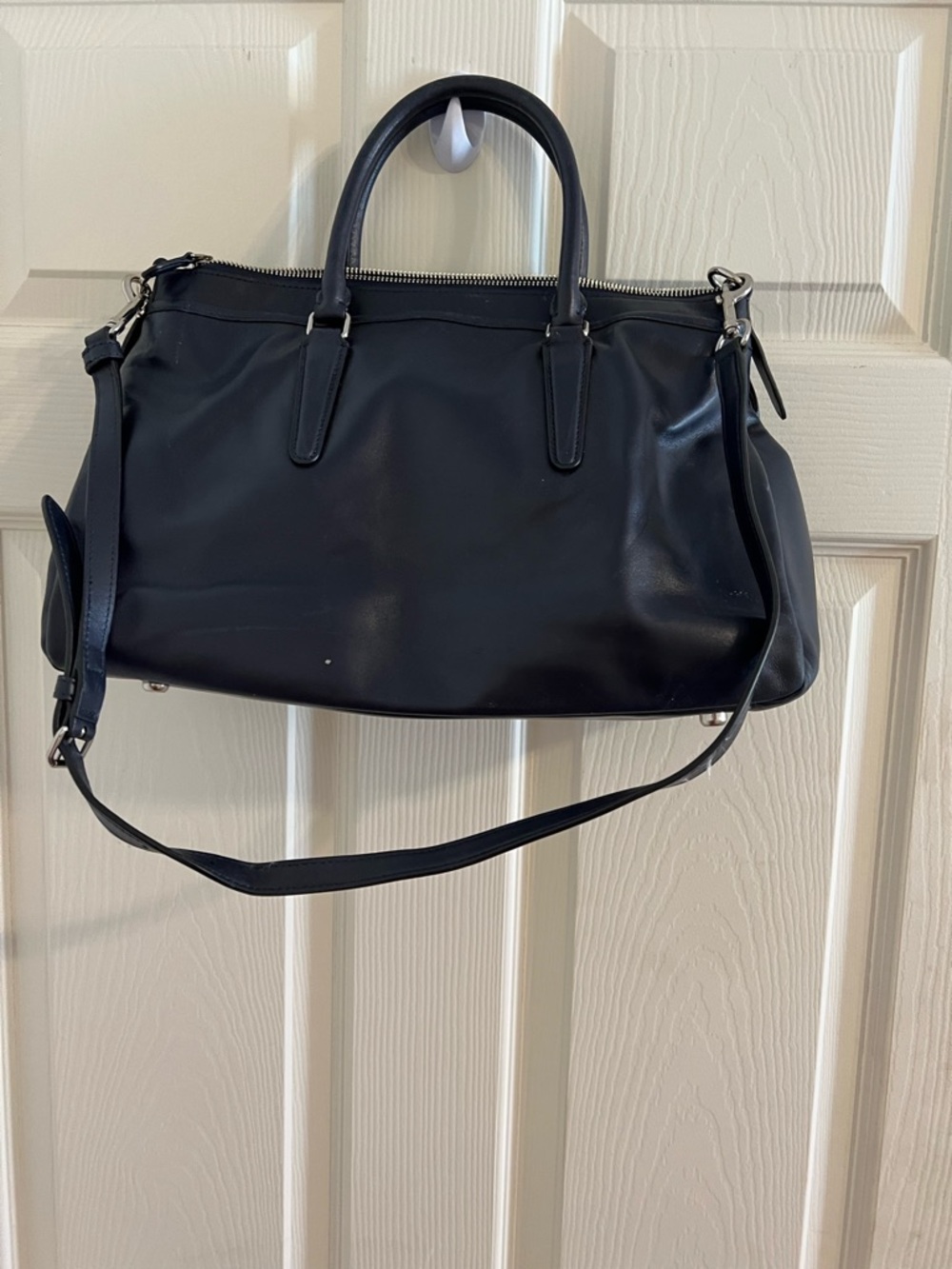 Stunning RARE Coach Morgan Diamond Patchwork Leather & Suede Satchel Bag Navy - Picture 2 of 16